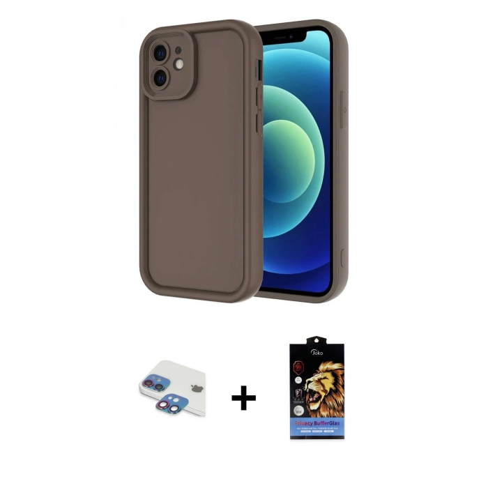 MARSİLYAN™- iPhone 11 Kılıf Yankı Yansıma Özel Seri - Siyah Buffer Hayalet Cam Ekran Koruyucu + Gökkuşağı Pers Alüminyum Kamera Lens