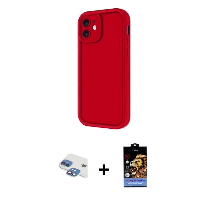 MARSİLYAN™- iPhone 11 Kılıf Yankı Yansıma Özel Seri - Siyah Buffer Hayalet Cam Ekran Koruyucu + Gökkuşağı Pers Alüminyum Kamera Lens