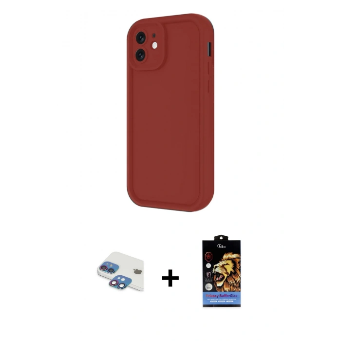 MARSİLYAN™- iPhone 11 Kılıf Yankı Yansıma Özel Seri - Siyah Buffer Hayalet Cam Ekran Koruyucu + Gökkuşağı Pers Alüminyum Kamera Lens