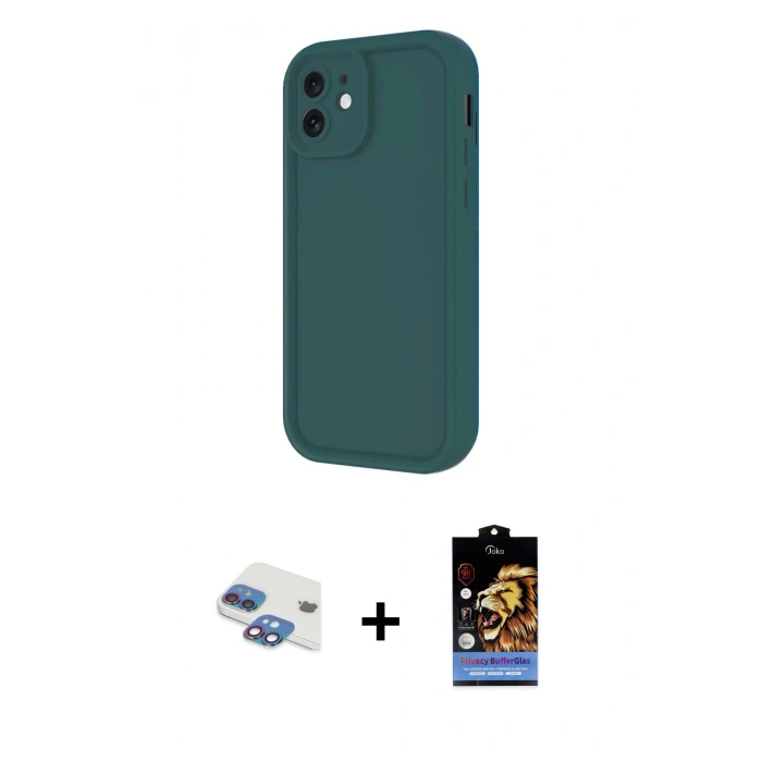 MARSİLYAN™- iPhone 11 Kılıf Yankı Yansıma Özel Seri - Siyah Buffer Hayalet Cam Ekran Koruyucu + Gökkuşağı Pers Alüminyum Kamera Lens