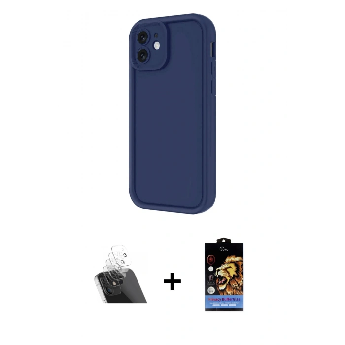 MARSİLYAN™- iPhone 11 Kılıf Yankı Yansıma Özel Seri - Siyah Buffer Hayalet Cam Ekran Koruyucu + Kamera Lens Koruma Cam - SF