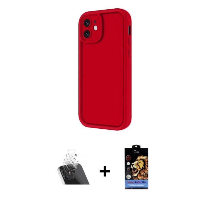 MARSİLYAN™- iPhone 11 Kılıf Yankı Yansıma Özel Seri - Siyah Buffer Hayalet Cam Ekran Koruyucu + Kamera Lens Koruma Cam - SF