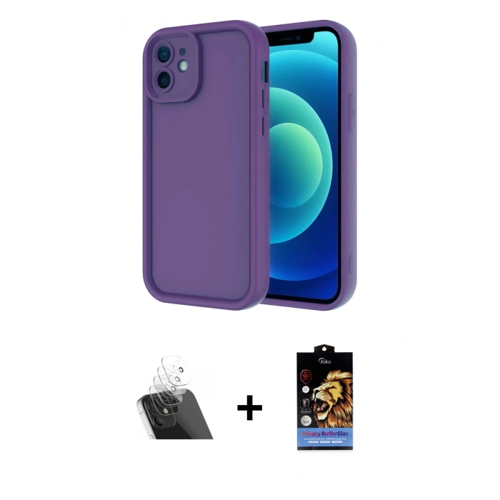 MARSİLYAN™- iPhone 11 Kılıf Yankı Yansıma Özel Seri - Siyah Buffer Hayalet Cam Ekran Koruyucu + Kamera Lens Koruma Cam - SF