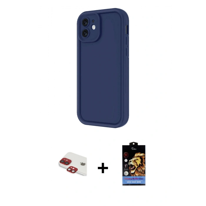 MARSİLYAN™- iPhone 11 Kılıf Yankı Yansıma Özel Seri - Siyah Buffer Hayalet Cam Ekran Koruyucu + Pers Alüminyum Kamera Lens - KI