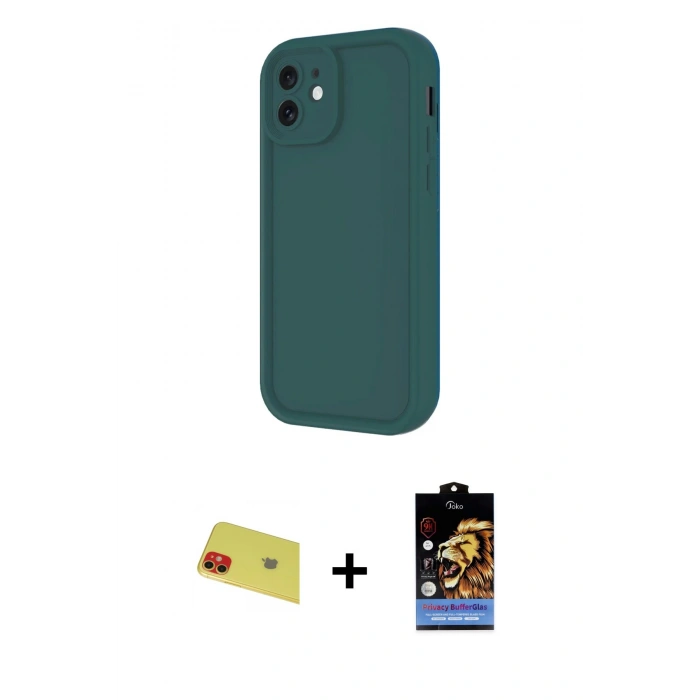 MARSİLYAN™- iPhone 11 Kılıf Yankı Yansıma Özel Seri - Siyah Buffer Hayalet Cam Ekran Koruyucu + Kırmızı Rainbow Kamera Lens Koruma Cam