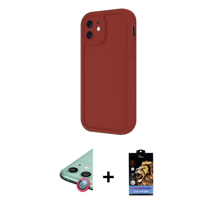 MARSİLYAN™- iPhone 11 Kılıf Yankı Yansıma Özel Seri - Siyah Buffer Hayalet Cam Ekran Koruyucu + Raze Metal Kamera Lens - KI