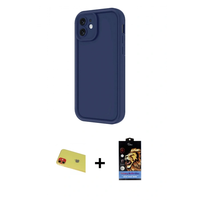 MARSİLYAN™- iPhone 11 Kılıf Yankı Yansıma Özel Seri - Siyah Buffer Hayalet Cam Ekran Koruyucu + Kırmızı Rainbow Kamera Lens Koruma Cam