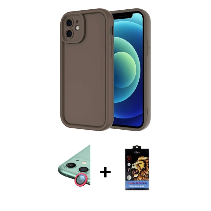 MARSİLYAN™- iPhone 11 Kılıf Yankı Yansıma Özel Seri - Siyah Buffer Hayalet Cam Ekran Koruyucu + Raze Metal Kamera Lens - KI