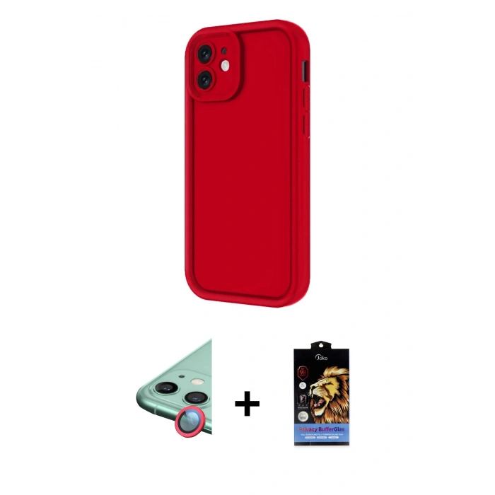 MARSİLYAN™- iPhone 11 Kılıf Yankı Yansıma Özel Seri - Siyah Buffer Hayalet Cam Ekran Koruyucu + Raze Metal Kamera Lens - KI