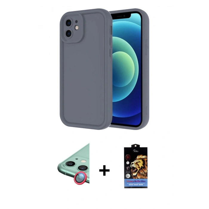 MARSİLYAN™- iPhone 11 Kılıf Yankı Yansıma Özel Seri - Siyah Buffer Hayalet Cam Ekran Koruyucu + Raze Metal Kamera Lens - KI