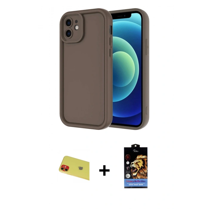 MARSİLYAN™- iPhone 11 Kılıf Yankı Yansıma Özel Seri - Siyah Buffer Hayalet Cam Ekran Koruyucu + Kırmızı Rainbow Kamera Lens Koruma Cam