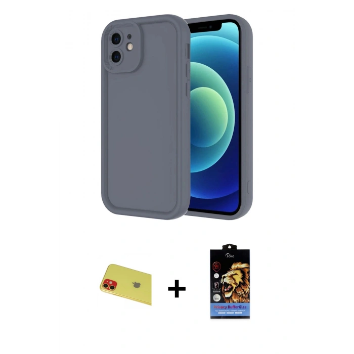 MARSİLYAN™- iPhone 11 Kılıf Yankı Yansıma Özel Seri - Siyah Buffer Hayalet Cam Ekran Koruyucu + Kırmızı Rainbow Kamera Lens Koruma Cam