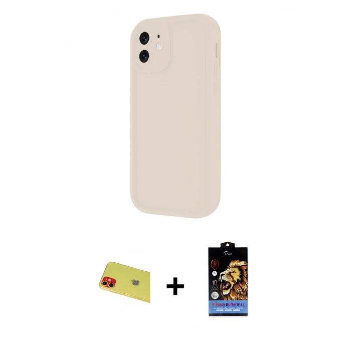 MARSİLYAN™- iPhone 11 Kılıf Yankı Yansıma Özel Seri - Siyah Buffer Hayalet Cam Ekran Koruyucu + Kırmızı Rainbow Kamera Lens Koruma Cam