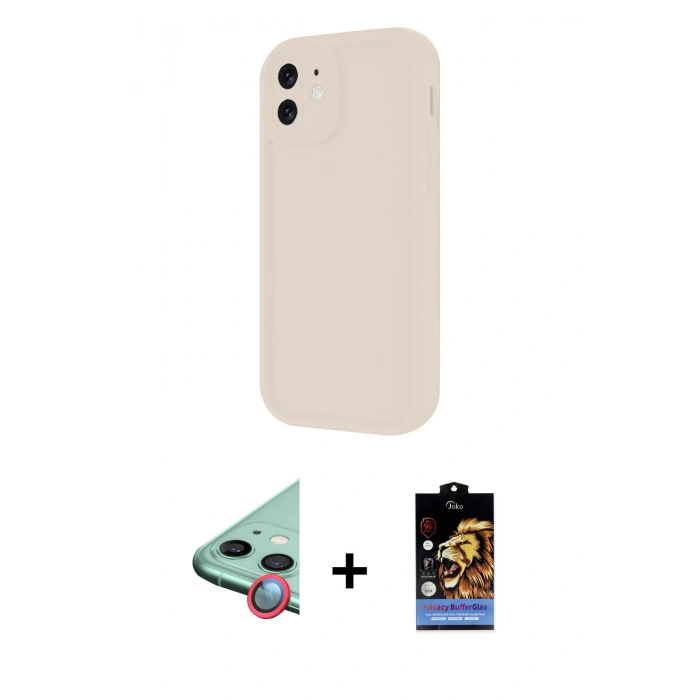 MARSİLYAN™- iPhone 11 Kılıf Yankı Yansıma Özel Seri - Siyah Buffer Hayalet Cam Ekran Koruyucu + Raze Metal Kamera Lens - KI