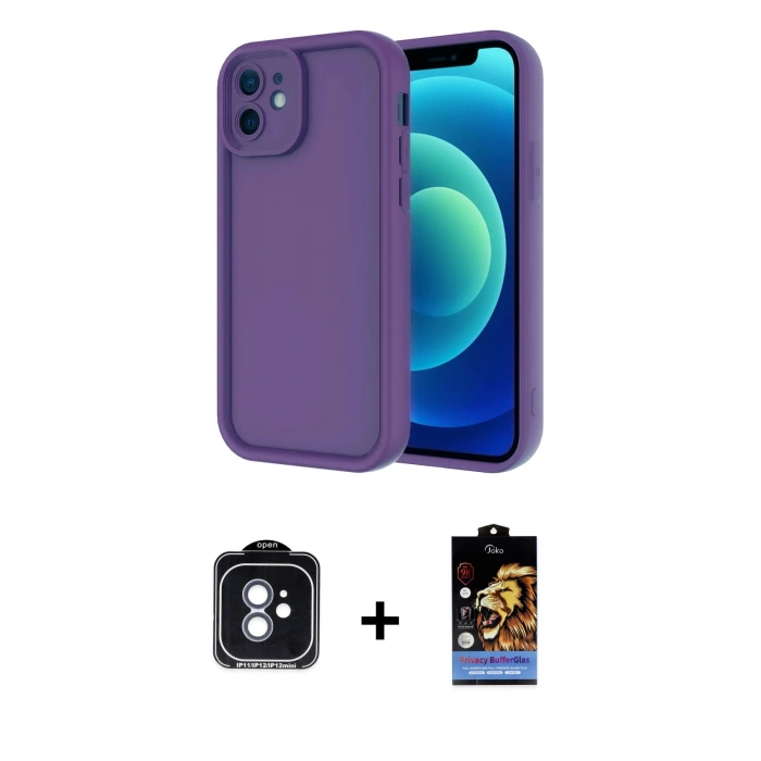MARSİLYAN™- iPhone 11 Kılıf Yankı Yansıma Özel Seri - Siyah Buffer Hayalet Cam Ekran Koruyucu + PVD Metal Kamera Lens - MI
