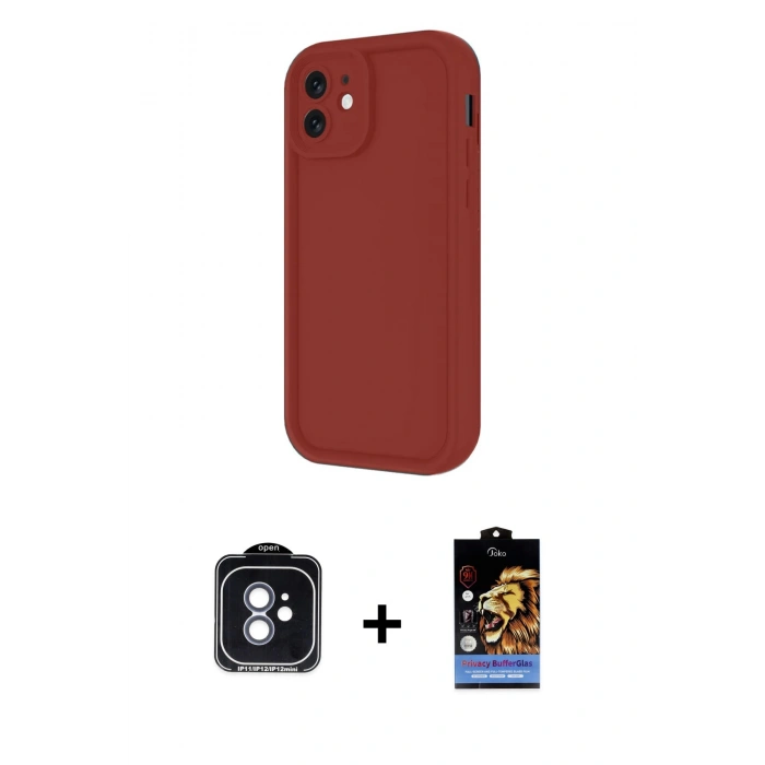 MARSİLYAN™- iPhone 11 Kılıf Yankı Yansıma Özel Seri - Siyah Buffer Hayalet Cam Ekran Koruyucu + PVD Metal Kamera Lens - MI