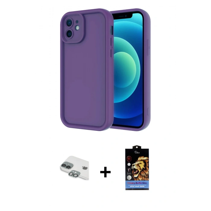 MARSİLYAN™- iPhone 11 Kılıf Yankı Yansıma Özel Seri - Siyah Buffer Hayalet Cam Ekran Koruyucu + Pers Alüminyum Kamera Lens - YL