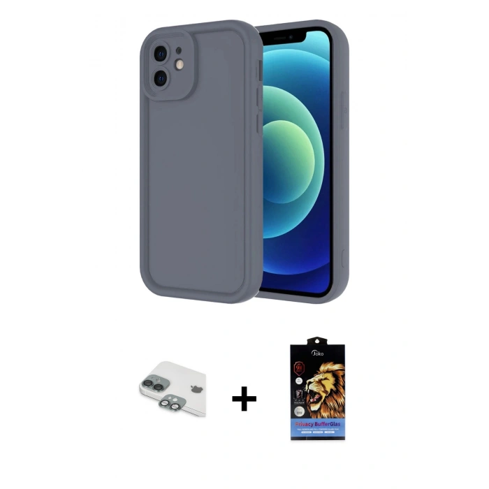 MARSİLYAN™- iPhone 11 Kılıf Yankı Yansıma Özel Seri - Siyah Buffer Hayalet Cam Ekran Koruyucu + Pers Alüminyum Kamera Lens - YL