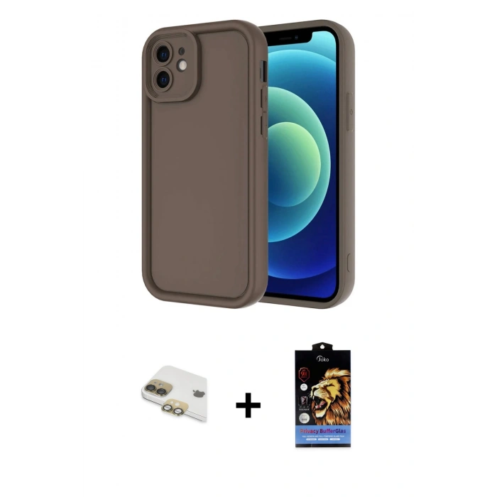 MARSİLYAN™- iPhone 11 Kılıf Yankı Yansıma Özel Seri - Siyah Buffer Hayalet Cam Ekran Koruyucu + Pers Alüminyum Kamera Lens - GD
