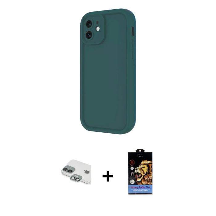 MARSİLYAN™- iPhone 11 Kılıf Yankı Yansıma Özel Seri - Siyah Buffer Hayalet Cam Ekran Koruyucu + Pers Alüminyum Kamera Lens - YL