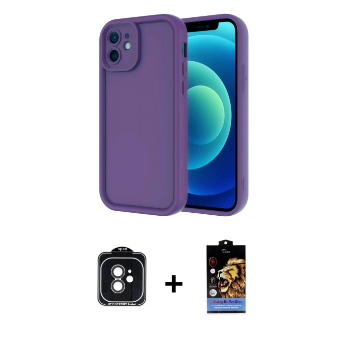 MARSİLYAN™- iPhone 11 Kılıf Yankı Yansıma Özel Seri - Siyah Buffer Hayalet Cam Ekran Koruyucu + PVD Metal Kamera Lens - SH