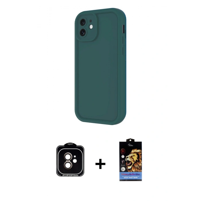 MARSİLYAN™- iPhone 11 Kılıf Yankı Yansıma Özel Seri - Siyah Buffer Hayalet Cam Ekran Koruyucu + PVD Metal Kamera Lens - TU
