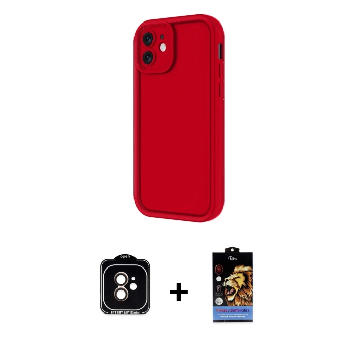 MARSİLYAN™- iPhone 11 Kılıf Yankı Yansıma Özel Seri - Siyah Buffer Hayalet Cam Ekran Koruyucu + PVD Metal Kamera Lens - TU