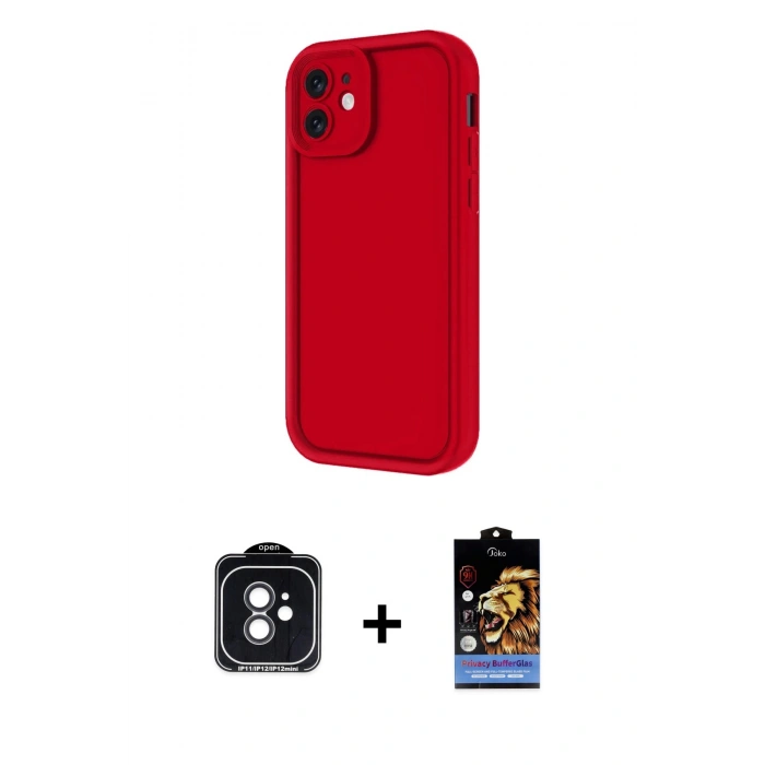MARSİLYAN™- iPhone 11 Kılıf Yankı Yansıma Özel Seri - Siyah Buffer Hayalet Cam Ekran Koruyucu + PVD Metal Kamera Lens - SH