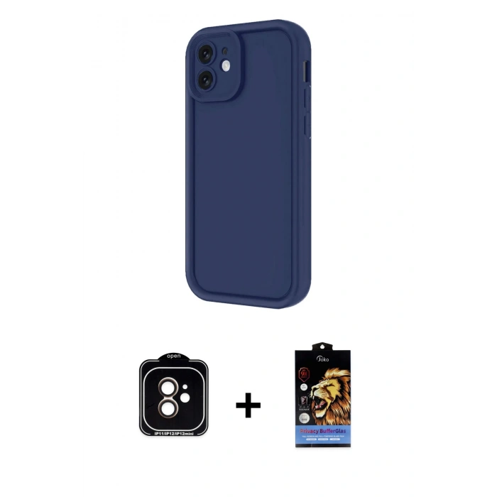 MARSİLYAN™- iPhone 11 Kılıf Yankı Yansıma Özel Seri - Siyah Buffer Hayalet Cam Ekran Koruyucu + PVD Metal Kamera Lens - TU