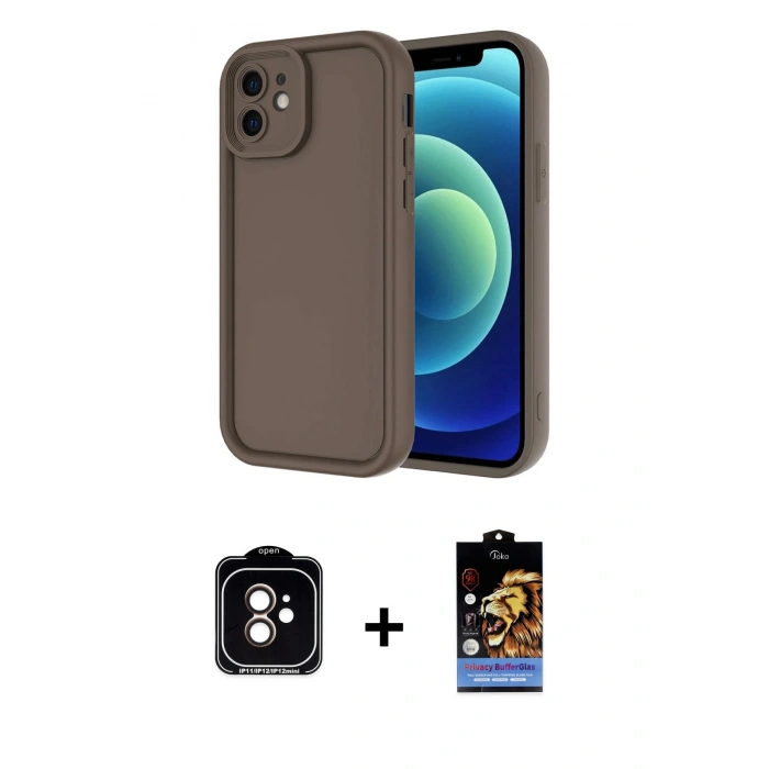 MARSİLYAN™- iPhone 11 Kılıf Yankı Yansıma Özel Seri - Siyah Buffer Hayalet Cam Ekran Koruyucu + PVD Metal Kamera Lens - TU