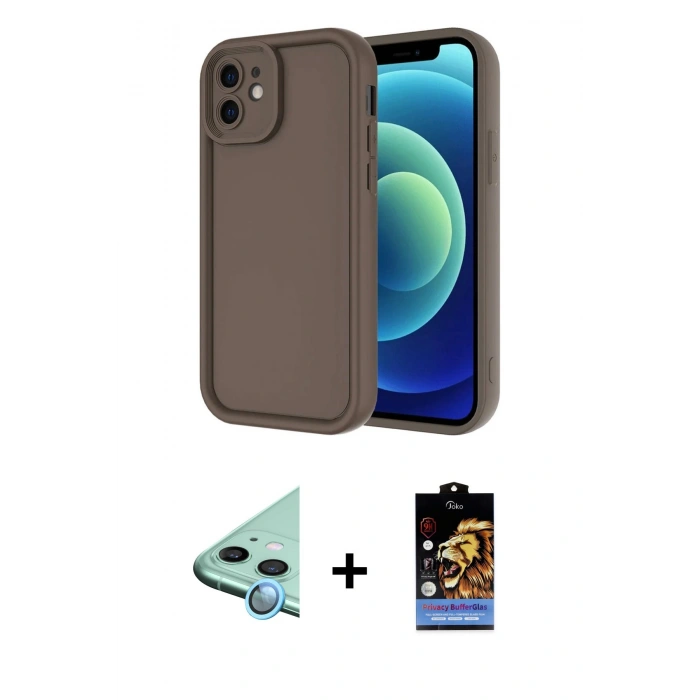 MARSİLYAN™- iPhone 11 Kılıf Yankı Yansıma Özel Seri - Siyah Buffer Hayalet Cam Ekran Koruyucu + Raze Metal Kamera Lens - MI