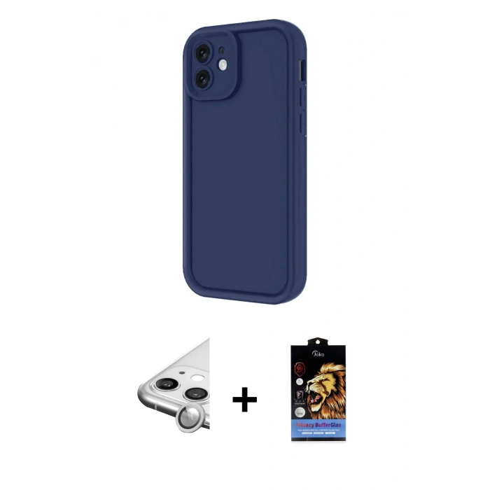 MARSİLYAN™- iPhone 11 Kılıf Yankı Yansıma Özel Seri - Siyah Buffer Hayalet Cam Ekran Koruyucu + Raze Metal Kamera Lens - GS