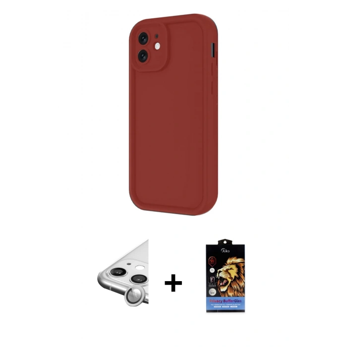 MARSİLYAN™- iPhone 11 Kılıf Yankı Yansıma Özel Seri - Siyah Buffer Hayalet Cam Ekran Koruyucu + Raze Metal Kamera Lens - GS