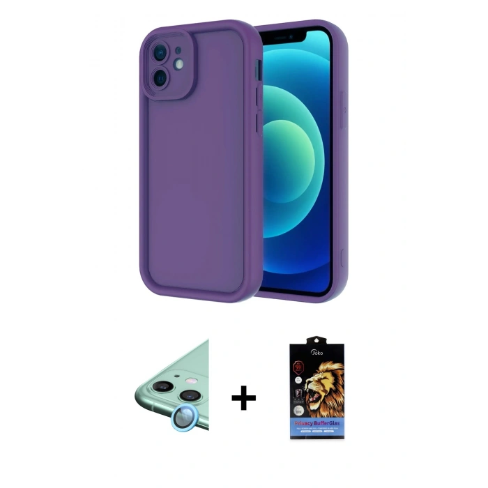 MARSİLYAN™- iPhone 11 Kılıf Yankı Yansıma Özel Seri - Siyah Buffer Hayalet Cam Ekran Koruyucu + Raze Metal Kamera Lens - MI
