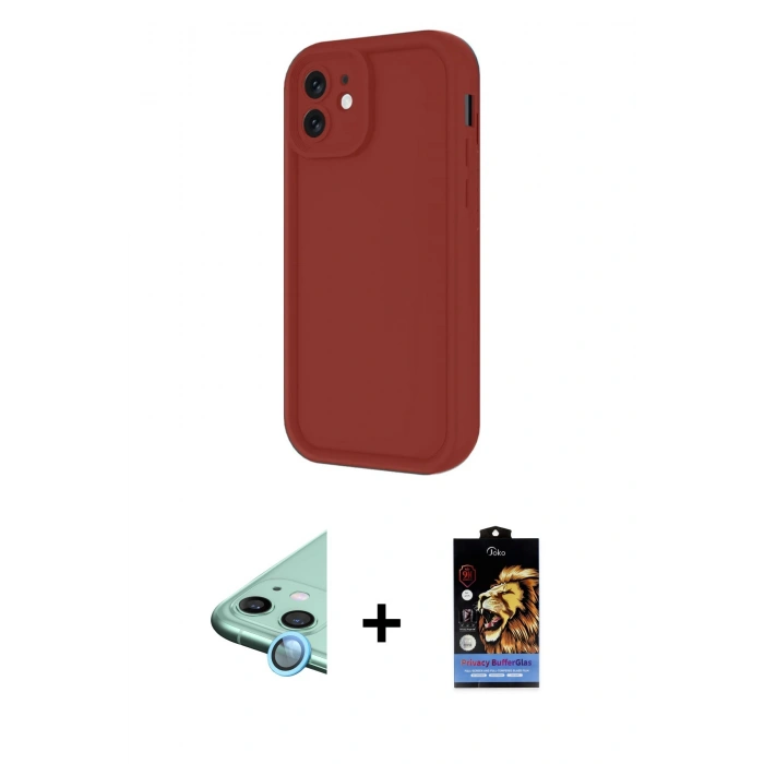MARSİLYAN™- iPhone 11 Kılıf Yankı Yansıma Özel Seri - Siyah Buffer Hayalet Cam Ekran Koruyucu + Raze Metal Kamera Lens - MI