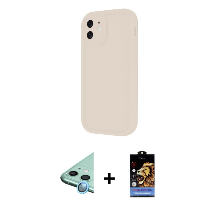 MARSİLYAN™- iPhone 11 Kılıf Yankı Yansıma Özel Seri - Siyah Buffer Hayalet Cam Ekran Koruyucu + Raze Metal Kamera Lens - MI