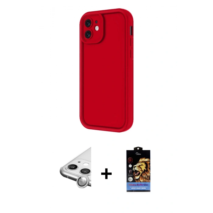 MARSİLYAN™- iPhone 11 Kılıf Yankı Yansıma Özel Seri - Siyah Buffer Hayalet Cam Ekran Koruyucu + Raze Metal Kamera Lens - GS
