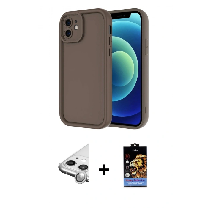 MARSİLYAN™- iPhone 11 Kılıf Yankı Yansıma Özel Seri - Siyah Buffer Hayalet Cam Ekran Koruyucu + Raze Metal Kamera Lens - GS