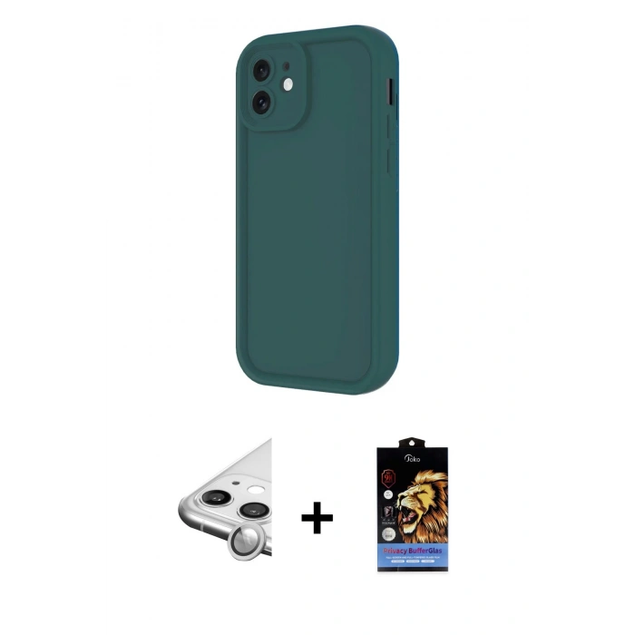 MARSİLYAN™- iPhone 11 Kılıf Yankı Yansıma Özel Seri - Siyah Buffer Hayalet Cam Ekran Koruyucu + Raze Metal Kamera Lens - GS