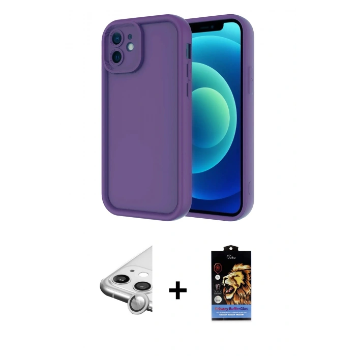 MARSİLYAN™- iPhone 11 Kılıf Yankı Yansıma Özel Seri - Siyah Buffer Hayalet Cam Ekran Koruyucu + Raze Metal Kamera Lens - GS