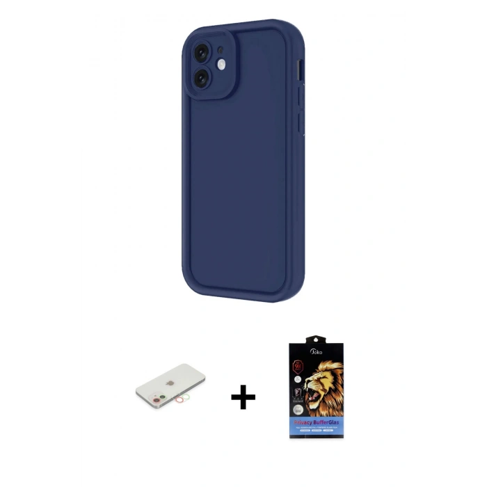 MARSİLYAN™- iPhone 11 Kılıf Yankı Yansıma Özel Seri - Siyah Buffer Hayalet Cam Ekran Koruyucu + Renkli Kamera Lens Koruma Cam - YL