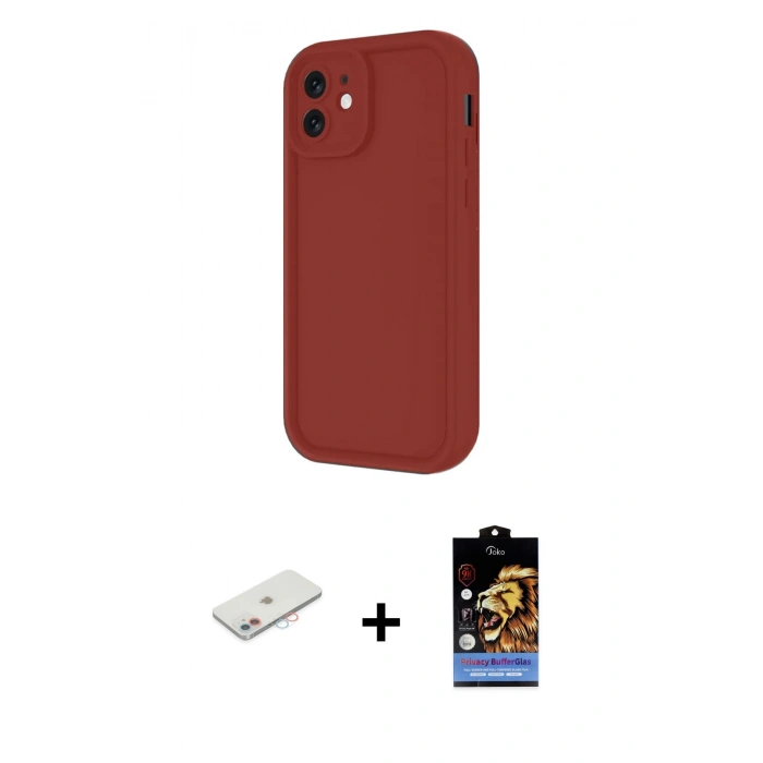 MARSİLYAN™- iPhone 11 Kılıf Yankı Yansıma Özel Seri - Siyah Buffer Hayalet Cam Ekran Koruyucu + Renkli Kamera Lens Koruma Cam - PE