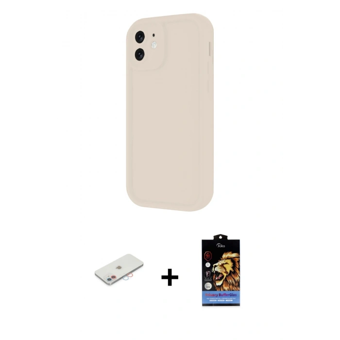 MARSİLYAN™- iPhone 11 Kılıf Yankı Yansıma Özel Seri - Siyah Buffer Hayalet Cam Ekran Koruyucu + Renkli Kamera Lens Koruma Cam - PE