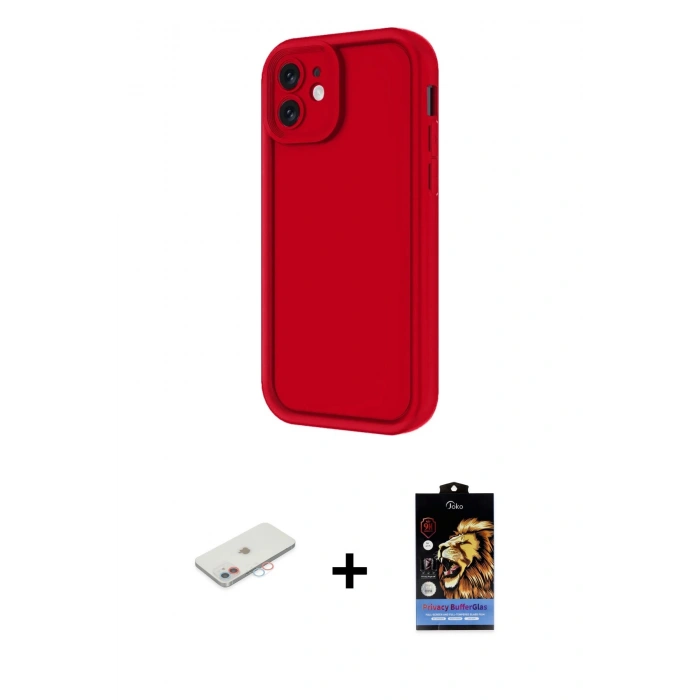 MARSİLYAN™- iPhone 11 Kılıf Yankı Yansıma Özel Seri - Siyah Buffer Hayalet Cam Ekran Koruyucu + Renkli Kamera Lens Koruma Cam - PE