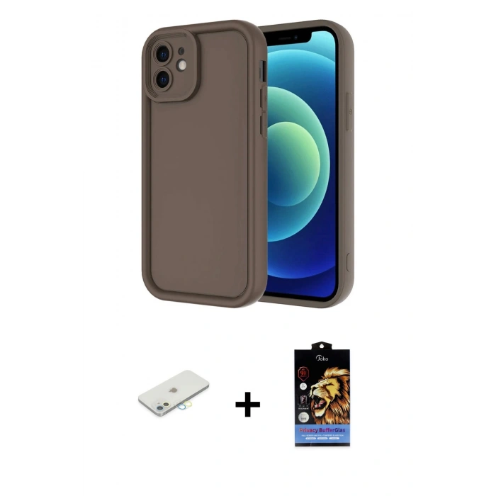 MARSİLYAN™- iPhone 11 Kılıf Yankı Yansıma Özel Seri - Siyah Buffer Hayalet Cam Ekran Koruyucu + Sarı Renkli Kamera Lens Koruma Cam