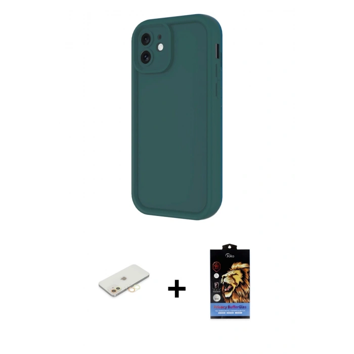 MARSİLYAN™- iPhone 11 Kılıf Yankı Yansıma Özel Seri - Siyah Buffer Hayalet Cam Ekran Koruyucu + Renkli Kamera Lens Koruma Cam - SI