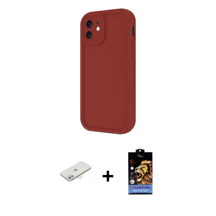 MARSİLYAN™- iPhone 11 Kılıf Yankı Yansıma Özel Seri - Siyah Buffer Hayalet Cam Ekran Koruyucu + Sarı Renkli Kamera Lens Koruma Cam