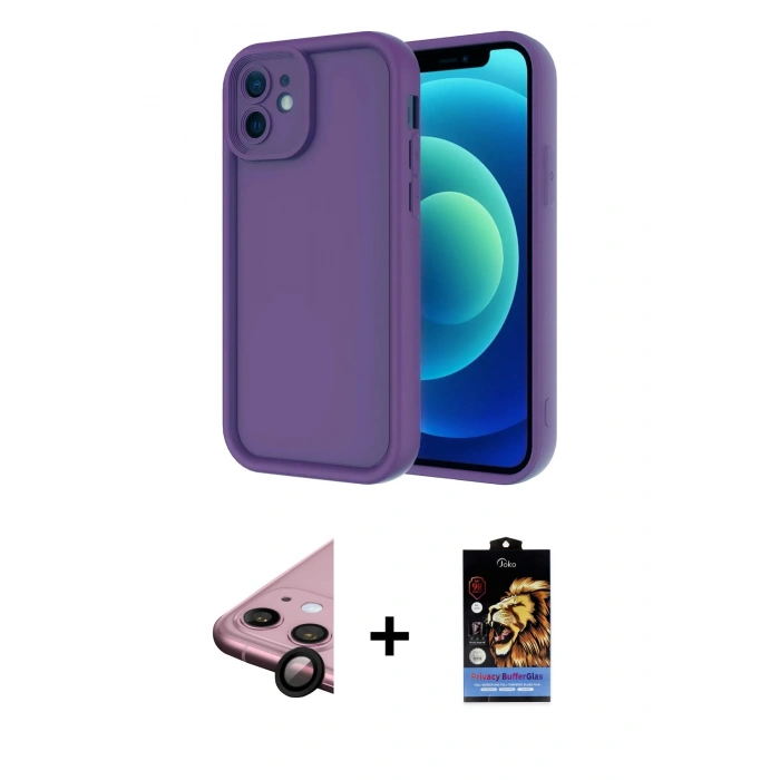 MARSİLYAN™- iPhone 11 Kılıf Yankı Yansıma Özel Seri - Siyah Buffer Hayalet Cam Ekran Koruyucu + Raze Metal Kamera Lens - SH