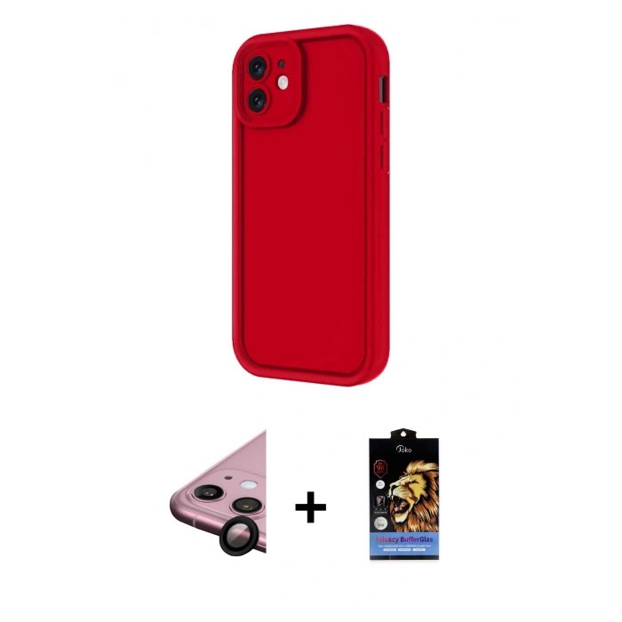 MARSİLYAN™- iPhone 11 Kılıf Yankı Yansıma Özel Seri - Siyah Buffer Hayalet Cam Ekran Koruyucu + Raze Metal Kamera Lens - SH