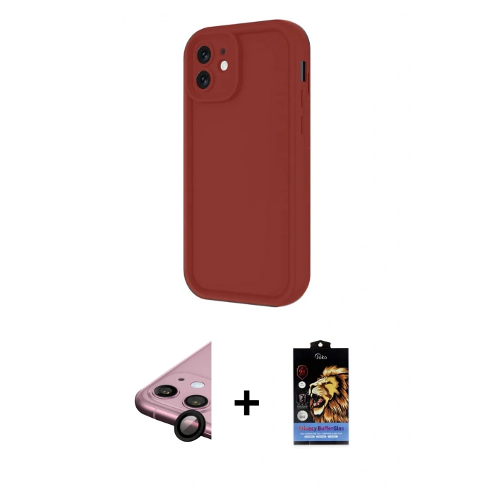 MARSİLYAN™- iPhone 11 Kılıf Yankı Yansıma Özel Seri - Siyah Buffer Hayalet Cam Ekran Koruyucu + Raze Metal Kamera Lens - SH